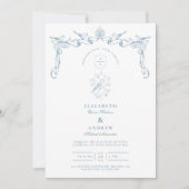 Dusty Blue Bird Baroque Wedding 招待状 (正面)