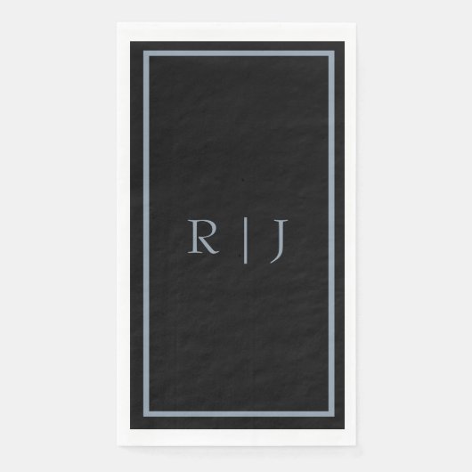 Dusty Blue Black Monogram Letters Initials Wedding (正面)