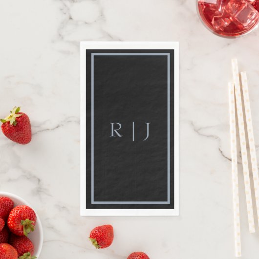 Dusty Blue Black Monogram Letters Initials Wedding (インサイチュ)