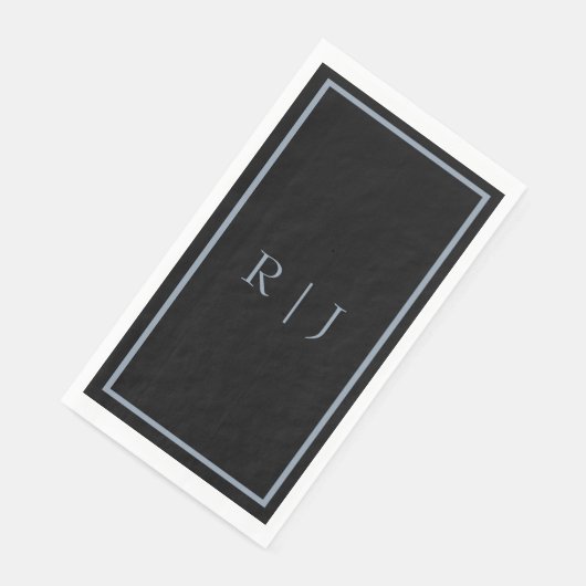 Dusty Blue Black Monogram Letters Initials Wedding (コーナー)