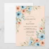 Dusty Blue Blissful Spring Wedding 招待状 (正面/裏面)