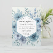 Dusty Blue Bloom Botanical Wedding 招待状 (スタンド正面)