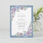 Dusty Blue Blossom Romance Wedding 招待状 (スタンド正面)