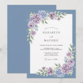 Dusty Blue Blossom Romance Wedding 招待状 (正面/裏面)