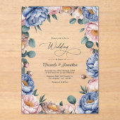 Dusty Blue, Blush, and Warm Taupe Floral Wedding アクリル招待状 (正面)