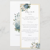 Dusty Blue & Blush Floral Wedding Menu Card  メニュー (正面/裏面)