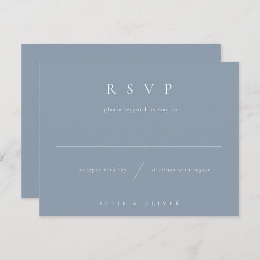 Dusty Blue Boho写真結婚のモダン 出欠カード (正面/裏面)