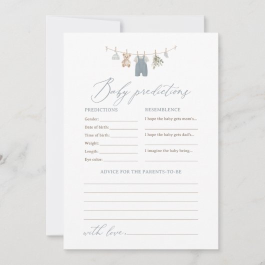 Dusty Blue Boho Baby Clothes Predictions Advice 招待状 (正面)
