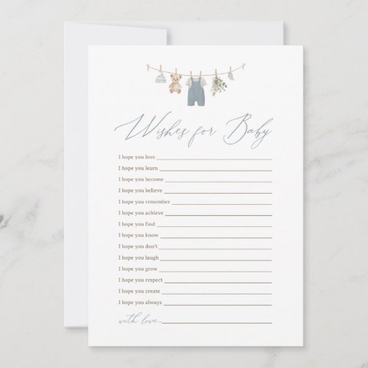 Dusty Blue Boho Baby Clothes Wishes for Baby 招待状 (正面)