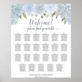Dusty Blue Boho Chic Roses 23 Table Seating Chart ポスター (正面)