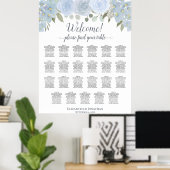 Dusty Blue Boho Chic Roses 23 Table Seating Chart ポスター (ホームオフィス)