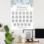 Dusty Blue Boho Chic Roses 23 Table Seating Chart ポスター (ホームオフィス)