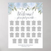 Dusty Blue Boho Chic Roses 23 Table Seating Chart ポスター (正面)