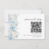 Dusty Blue Boho Floral Wedding QR Code 出欠カード (正面)