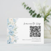 Dusty Blue Boho Floral Wedding QR Code 出欠カード (スタンド正面)