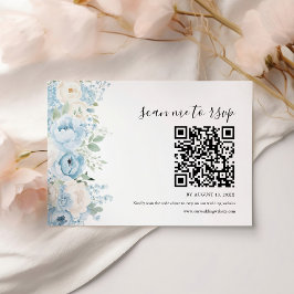 Dusty Blue Boho Floral Wedding QR Code 出欠カード