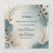 Dusty Blue Boho foliage wreath all in one wedding 招待状 (正面)