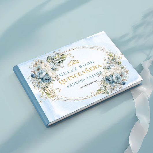 Dusty Blue Boho Gold Floral Eucalyptus Guest Book ゲストブック