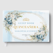 Dusty Blue Boho Gold Floral Eucalyptus Guest Book ゲストブック (正面)