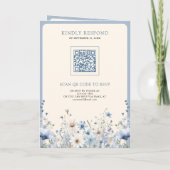 Dusty Blue Boho Wildflower QR Code Wedding 招待状 (裏面)