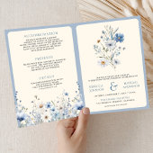Dusty Blue Boho Wildflower QR Code Wedding 招待状
