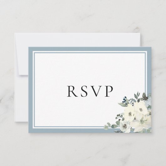 Dusty Blue Border Elegant Menu Choice RSVP Card (正面)