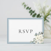 Dusty Blue Border Elegant Menu Choice RSVP Card (スタンド正面)