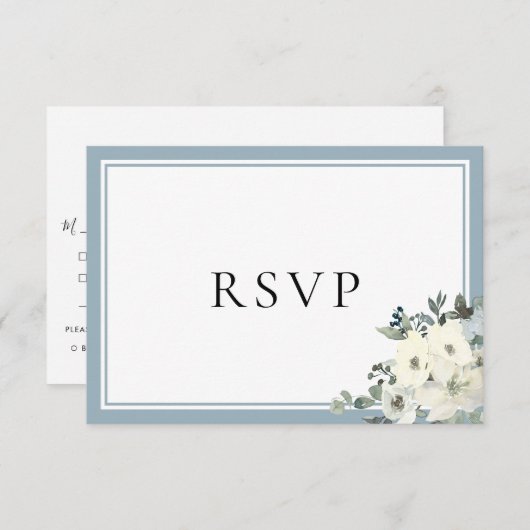 Dusty Blue Border Elegant Menu Choice RSVP Card (正面/裏面)