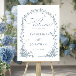 Dusty Blue Botanical Arch Garden Wedding Welcome  ポスター