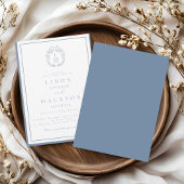 Dusty blue botanical crest monogram wedding 招待状