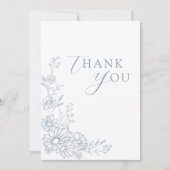 Dusty Blue Botanical Daisy Garden Wedding サンキューカード (正面)