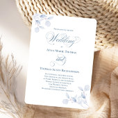Dusty Blue Botanical Elegant Script Wedding Invite 招待状