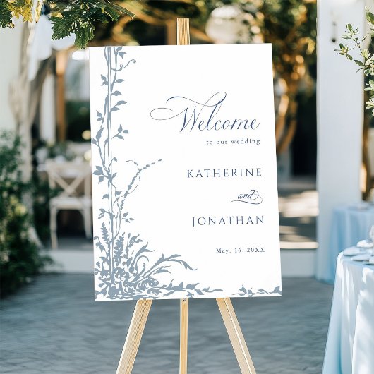 Dusty Blue Botanical Garden Wedding Welcome  ポスター