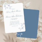 Dusty Blue Botanical Modern Script Wedding Invite 招待状