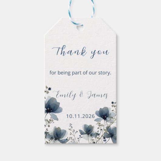 Dusty Blue Botanical Wedding ギフトタグ (正面)