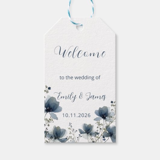 Dusty Blue Botanical Wedding ギフトタグ (正面)