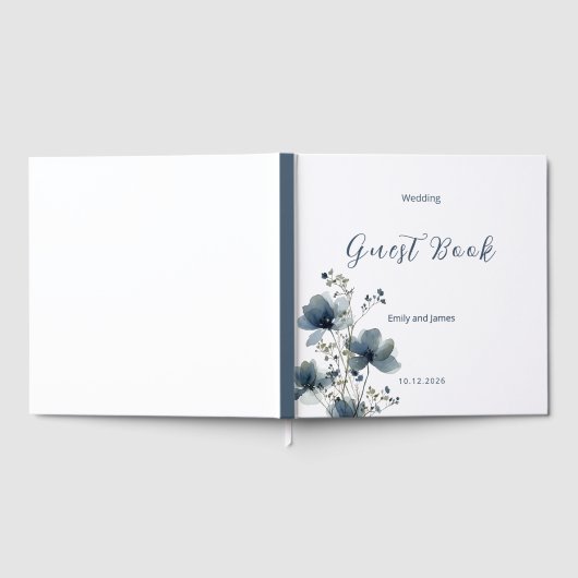 Dusty Blue Botanical Wedding ゲストブック (全面)