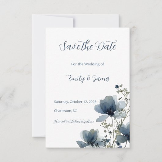 Dusty Blue Botanical Wedding セーブザデート (正面)