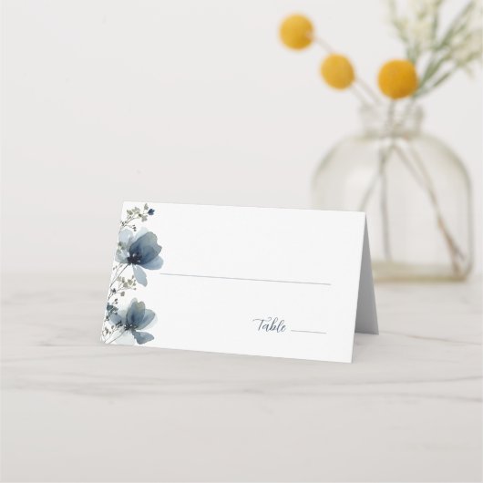 Dusty Blue Botanical Wedding プレイスカード (正面)