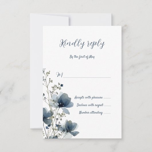 Dusty Blue Botanical Wedding 出欠カード (正面)
