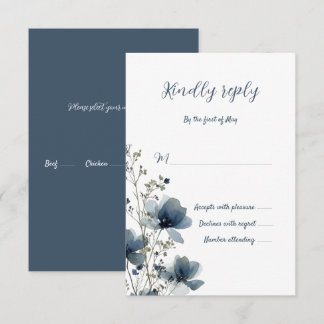 Dusty Blue Botanical Wedding 出欠カード