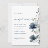 Dusty Blue Botanical Wedding 招待状 (正面)