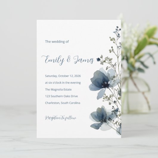 Dusty Blue Botanical Wedding 招待状 (スタンド正面)