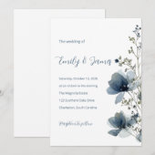 Dusty Blue Botanical Wedding 招待状 (正面/裏面)