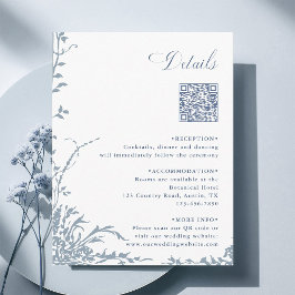 Dusty Blue Botanical Wedding QR Code Details エンクロージャーカード