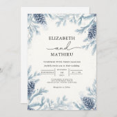 Dusty Blue Botanical Winter Wedding 招待状 (正面/裏面)