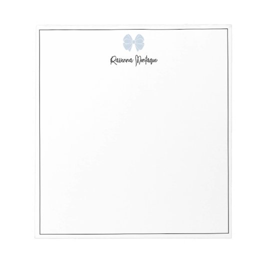 Dusty Blue Bow Border Script Custom Name Script ノートパッド (正面)
