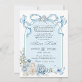 Dusty Blue Bow Coquette Butterfly Invitation 招待状 (正面)