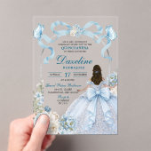 Dusty Blue Bow Coquette Butterfly Quinceañera アクリル招待状 (インサイチュ (ポータブル))