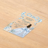 Dusty Blue Bow Coquette Butterfly Quinceañera アクリル招待状 (レイダウン)